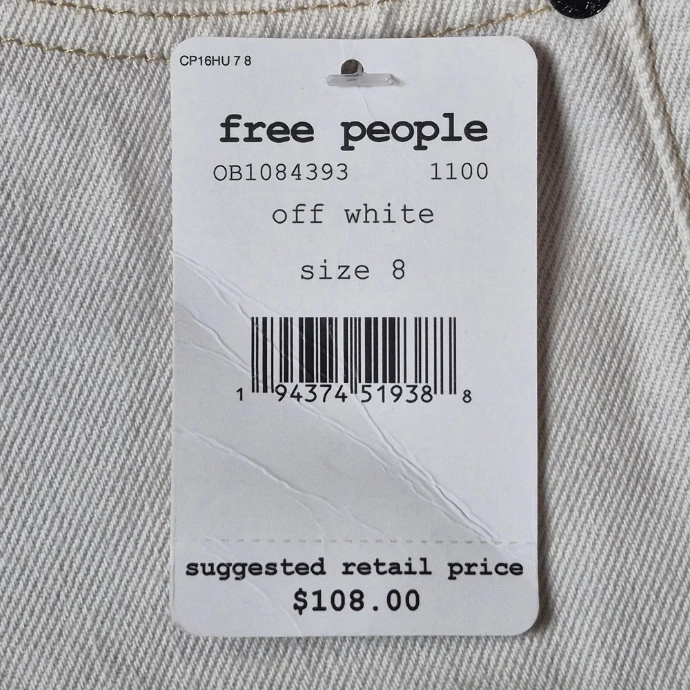 Free People We The Free Women's 8 Off‎ White Denim Overalls Shortalls NWT